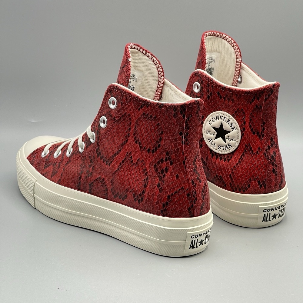 Converse Women's 6.5 Red Sneakers Hi Leather Platform Snakeskin A13392C Festive - Picture 11 of 13